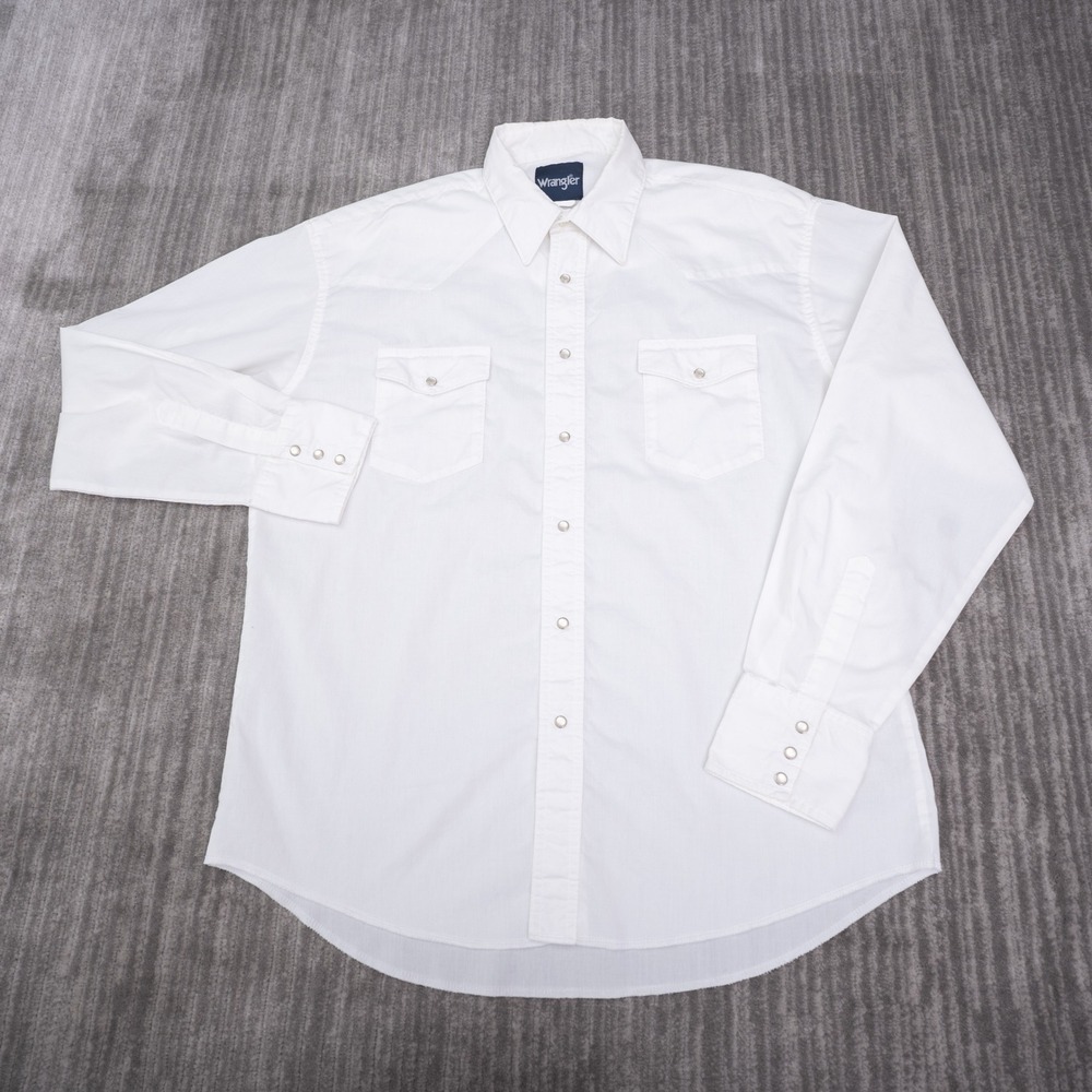 Wrangler Western Shirt Mens XL White Good Pearl Snap Long Sleeve Yoke Pockets